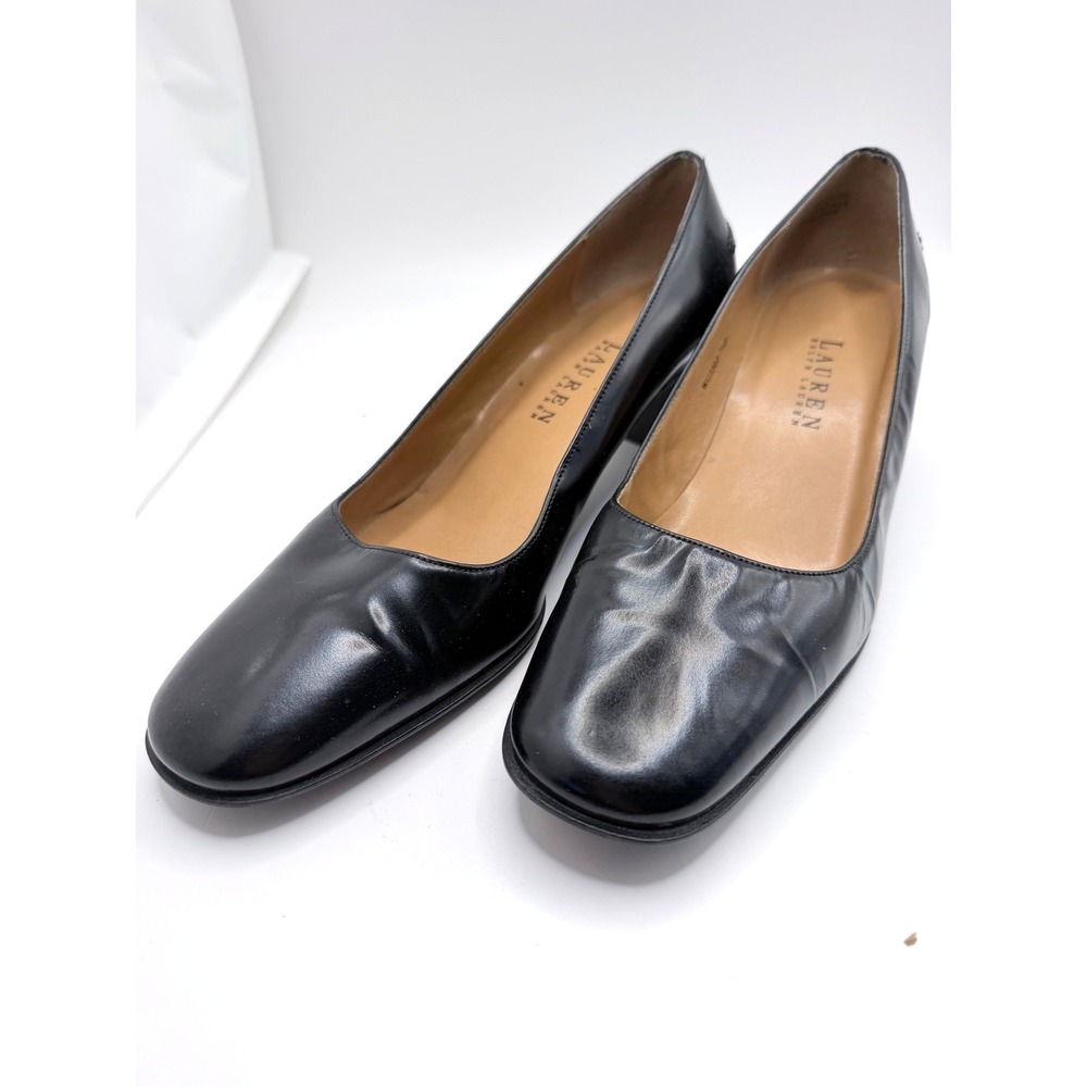 Lauren Ralph Lauren Pumps Women 7.5B Black Leather Block Heel WG3505